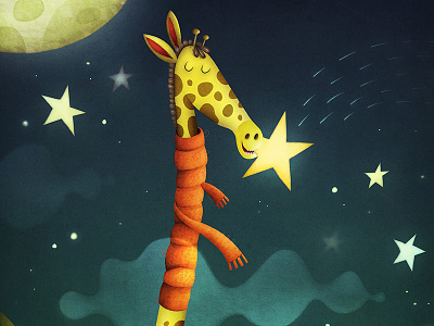 Gigi the gigantic giraffe character character design children cute giraffe illustration kids night scarf stars