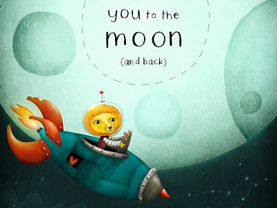 I Love You To The Moon card card design character design illustration lion love moon rocket romantic space valentines day