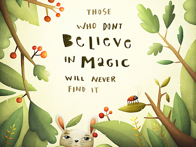 Magic believe forrest garden illustration ladybird magic nature quote rabbit