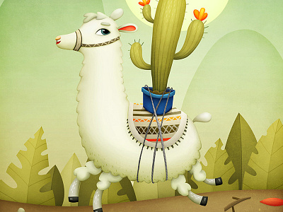 Cactus & Lama animals cactus character desgin digital art goat illustration llama plants travel
