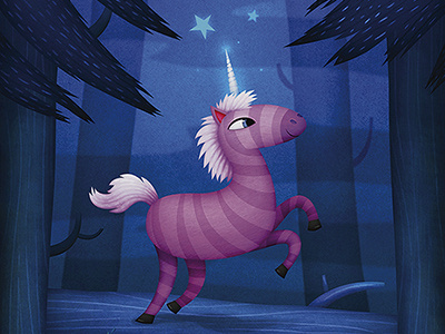 Unicorn fantasy forrest magic moonlight night pinetree stars trees unicorn woods