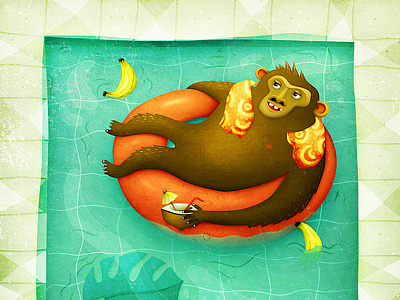 Monkey chill bananas chill coconut illustration monkey pool relax tropical