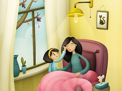 Comfort bandaid child comfort illustration kid mom mother pink sad tears yellow