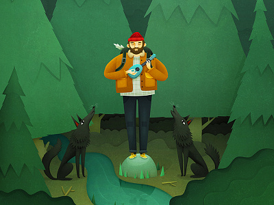 Ukulele Man forest graphic design illustration indie music nature outdoor trees ukulele wolves woods