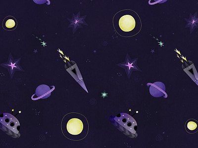 Space Pattern galazy illustration pattern planets purple space spaceship stars ufo yellow
