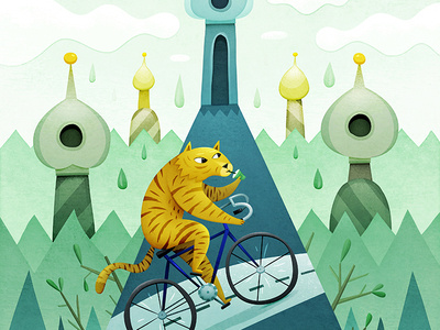 Baik animal bike biking blue bycicle character character design culture green illustration kids nature sport sports temples tiger tigers yellow