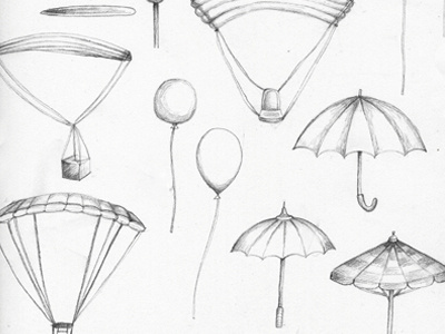 Red sketch baloon drawing hot airbaloon illustration parachute umbrella