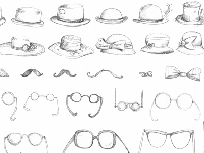 Theater Businesscard sketch bows drawing glases hats illustration moustache moustaches sketch specticles