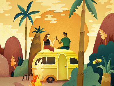 Offline adventure beer bonfire camping caravan celebrate cheers cocktail holiday illustration illustrator love offline palmtree photoshop roadtrip romance romantic travel vacation