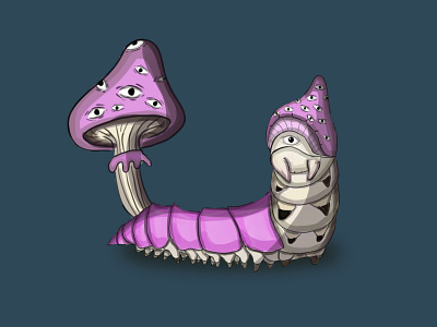 Mushroom Caterpillar design drawing illustration