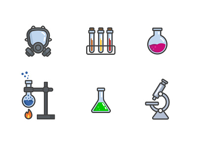 Chemistry icons set chemistry flask mask microscope