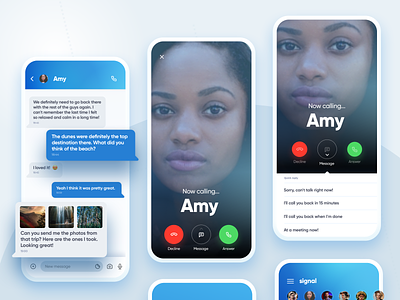 Signal Messenger Calling Options blue chat app gradients messenger minimal mobile mobile app mockups modern signal ui uiux