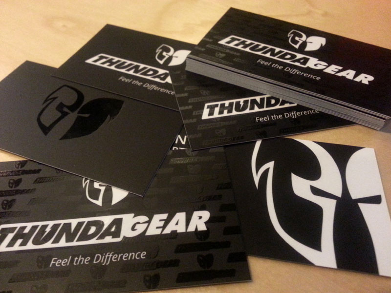 ThundaGear Business Cards dark white black spot uv laminate silk business cards