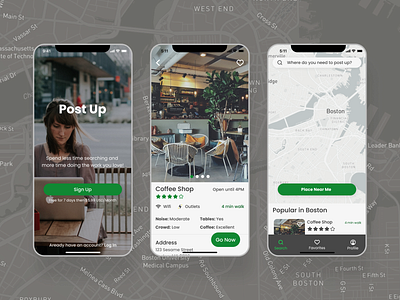 Post Up - Less Time Searching, More Time Working app cafe design remote ui