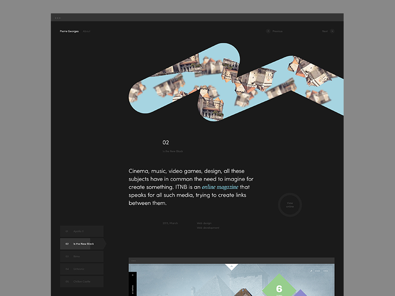 Portfolio button text info dark portfolio minimal ui web design pierre georges nerval