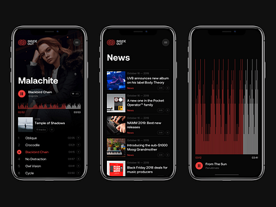 INSIDE OUT – Mobile app application audio dark design electro feed mobile music news player sound web
