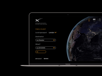 Earth-to-Earth Transport UI app black clean colour dark theme design future inspiring space spaceship spacex spacex design ui user interface