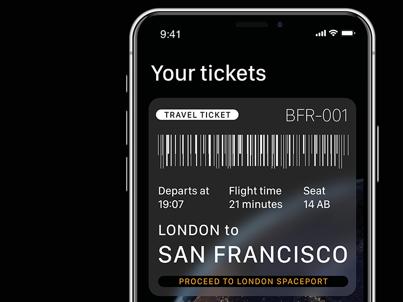 SpaceX BFR Ticket dark iphonex iphone ui ticket app transport travel bfr spacex space