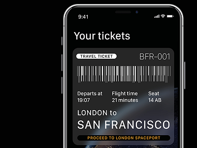 SpaceX BFR Ticket app bfr dark iphone iphonex space spacex ticket transport travel ui