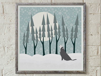 The Wolf Month illustration landscape winter wolf