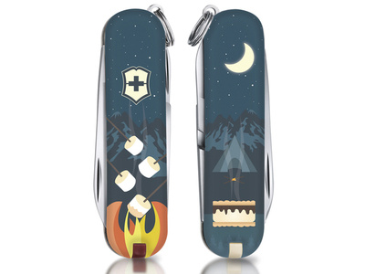 Marshmallow camping design illustration knife marshmallow victorinox