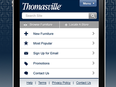 Thomasville Mobile brand aid design html5 interface iphone jquery mobile thomasville furniture ui