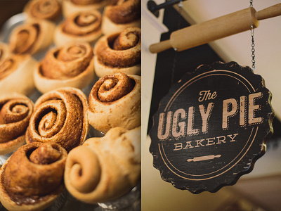 Yummo' branding cinnamon rolls organic sign transfer ugly pie wood