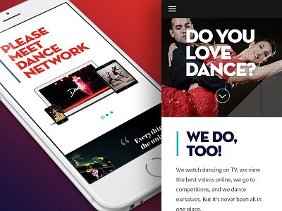 Dance Network WIP brand aid color dance marketing site mobile ui