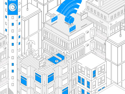 Ws City 0.1 architecture city communication isometric linear wifi