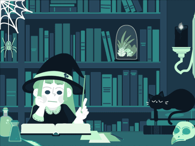 The Studious Witch Animation cat ghost gif magic spell spider witch