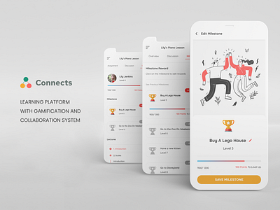 Connects || Learning Platform with Gamification (App Design) android app app design application branding design ios mobile mobile app product ui ui design ux ux design