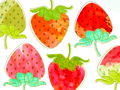 new pattern: in-progress doodle pattern strawberry watercolor