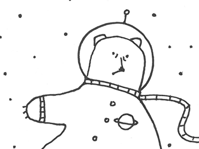 Bear in Space astronaut bear drawing ink