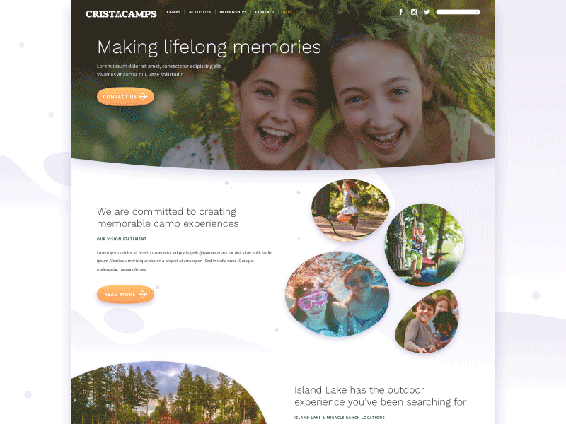 Camp Redesign Concept camp clean concept design layout movement organic shapes ui ux web website