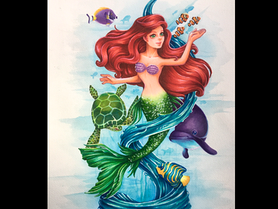 Ariel alcohol markers fish graphic design illustration mermaid traditional watercolor