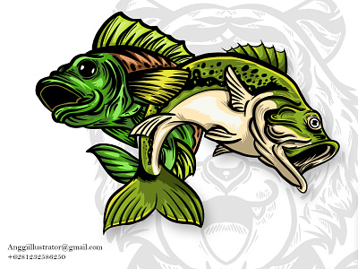 Hand Drawn Bass Fish Vector Illustration animal bass fish cartoon design fish fishing green hand drawn illustration river sea vector wildlife