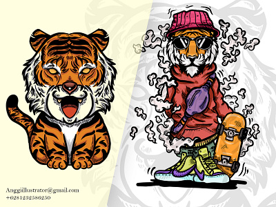 Hand Drawn Doodle Cute Tiger Vector Illustration
