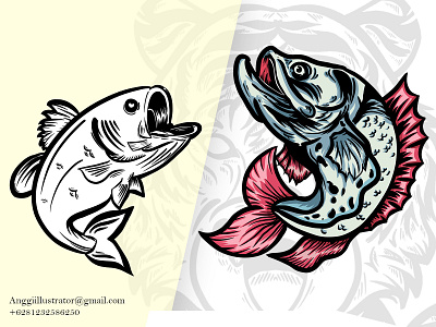 Hand Drawn Leaping Fish Vector Illustration animal bass fish cartoon design fish fishing hand drawn illustration vector wildlife