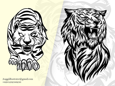 Black White Hand Drawn Tiger Illustration