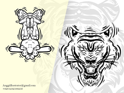Hand Drawn Animals Doodle Vector Illustration animal cartoon design frog hand drawn head illustration mascot tiger tiger head vector wildlife