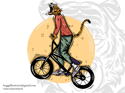 Tiger Riding Bicycle Vector Illustration