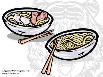 Ramen Noodle Outline Vector Illustration asian cartoon chinese cup design foof hand drawn illustration japan noodle oriental ramen soup udon vector