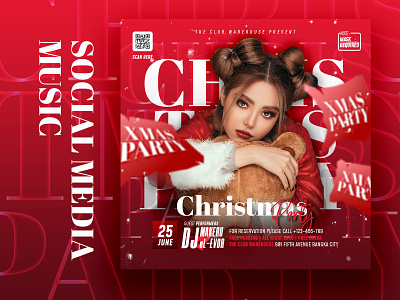 Social media Christmas Music Party flyer 3d christmas event xmas