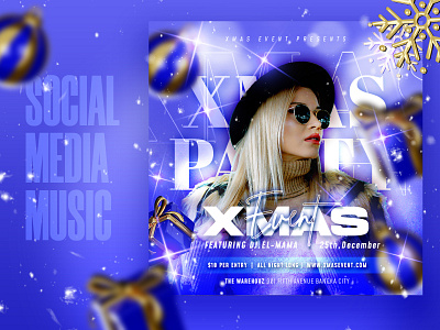 Social media Christmas Music Party flyer, Blue Theme xmas