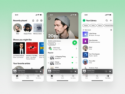 Spotify - Light Mode album cover design ios light ui music music app music player playlist profile spotify ui
