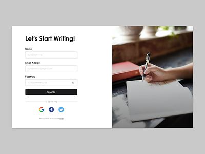 Sign Up Page - for a writing competition. design login in sign up sign up page ui ui design ux ux design web design writing competition writing competition website
