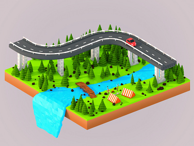 Isometric - Riverside Camping 3d cinema 4d isometric lowpoly