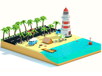 Isometric Beach Scene beach isometric lowpoly maxon cinema 4d photoshop