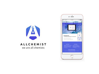 Allchemist logo and website blue chemistry flask gradient lab lab theme logo logo negative space web website