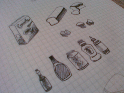 Grocery Items drawings ink sketch